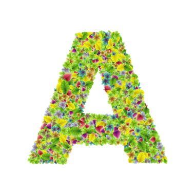 Vektör renkli botanik bahçe taze yaprakları yazı tipi, mektup A