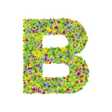 Vektör renkli botanik bahçe taze yaprakları yazı tipi, mektup B