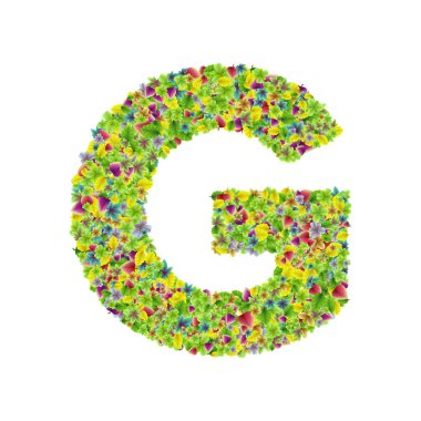 Vektör renkli botanik bahçe taze yaprakları yazı tipi, mektup G