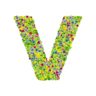 Vektör renkli botanik bahçe taze yaprakları yazı tipi, mektup V