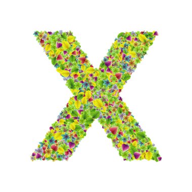 Vektör renkli botanik bahçe taze yaprakları yazı tipi, mektup X