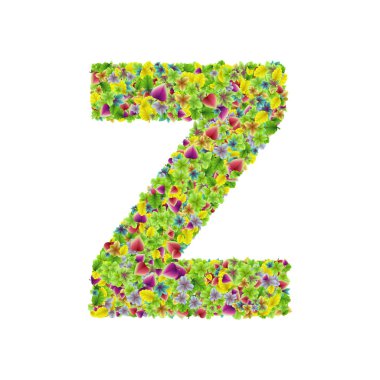 Vektör renkli botanik bahçe taze yaprakları yazı tipi, mektup Z