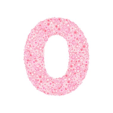 Vektör kiraz veya sakura çiçekleri yazı tipi, sayı 0