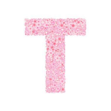 Vektör kiraz veya sakura çiçekleri yazı tipi, t harfi