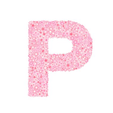 Vektör kiraz veya sakura çiçekleri yazı tipi, P harfi