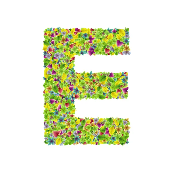 Vector colorful botanical garden fresh leaves font, letter E — Stock Vector