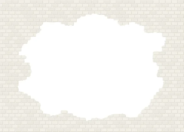 Vector roto fondo de pared de ladrillo blanco con gran agujero — Vector de stock