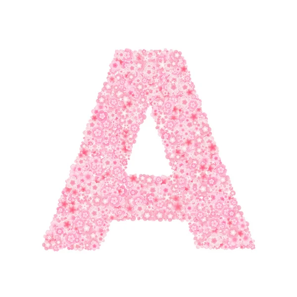 Vektor körsbär eller Sakura blommor Font, Letter A — Stock vektor