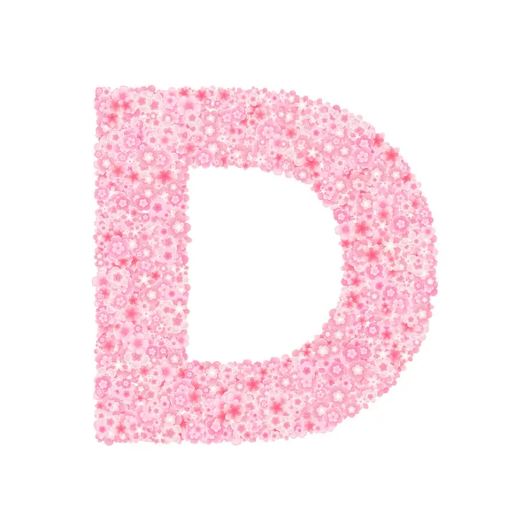 Vektor Cherry eller Sakura blommor Font, bokstaven D — Stock vektor