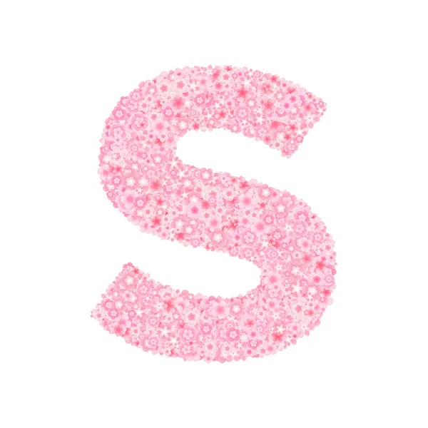 Векторная вишня или сакура цветет шрифт, буква S — стоковый вектор