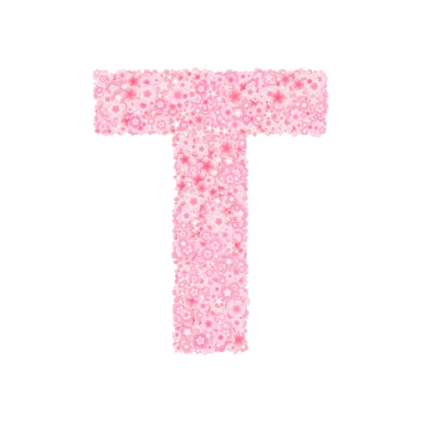 Vektor körsbär eller Sakura blommor Font, Letter T — Stock vektor