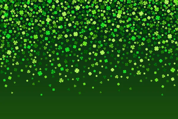 Le trèfle vert vectoriel laisse un fond de carte de vœux pour la Saint-Patrick à plat — Image vectorielle