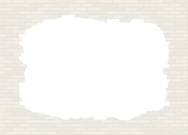 Векторний зламаний білий цегляний фон стіни з великою дірою Ліцензійні Стокові Ілюстрації