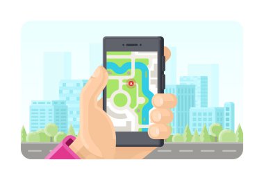 Düz tarzda Online gps haritaları telefon uygulama konsepti