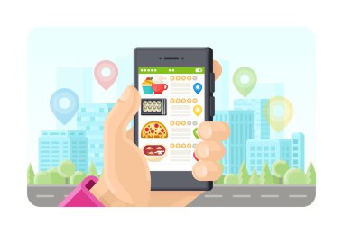 Düz tarzda online yemek arama telefon uygulaması kavramı