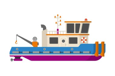 Vektör deniz veya nehir towboat itici gemisiyle düz stil