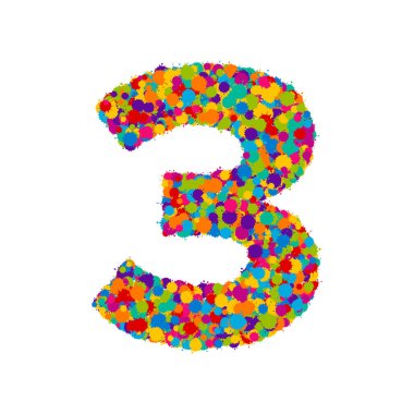 Vektör renkli boya sıçramaları yazı tipi, sayı 3