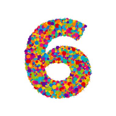 Vektör renkli boya sıçramaları yazı tipi, sayı 6