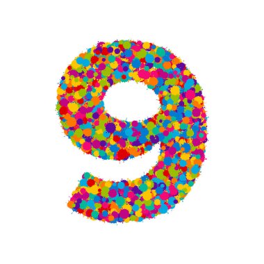 Vektör renkli boya sıçramaları yazı tipi, sayı 9