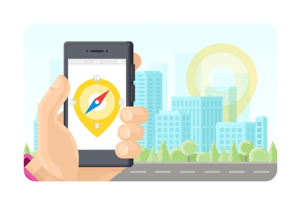 Online GPS POI navigatie telefoon applicatie concept in platte stijl — Stockvector