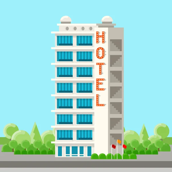 Vector Hotel gebouw in vlakke stijl — Stockvector