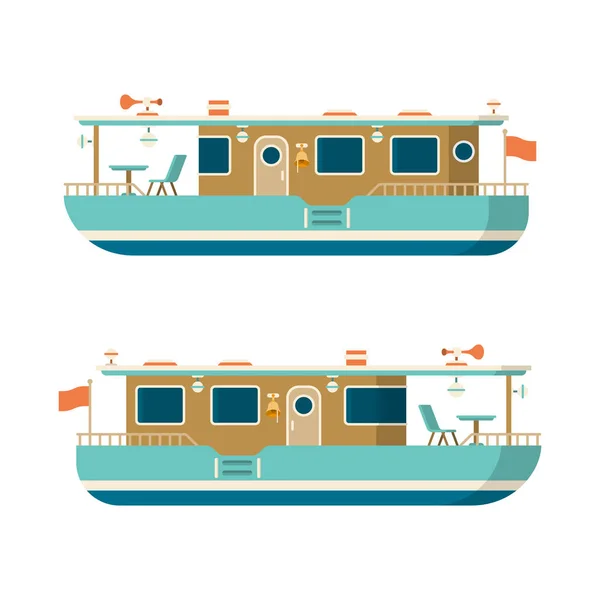 Bateau de plaisance vectoriel de la mer ou de la rivière en style plat — Image vectorielle