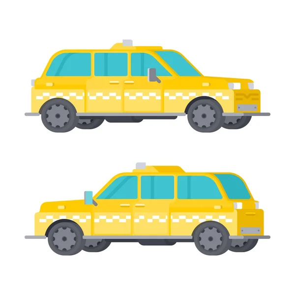 Vector taxi amarillo coche en estilo plano — Vector de stock