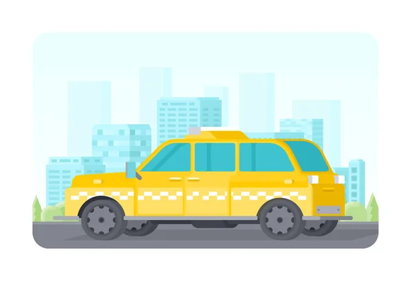 ベクトルイエロータクシーは、都市のフラットスタイルで駐車 — ストックベクタ