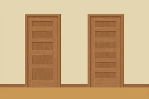 Vetor texturizado portas interiores de madeira com molduras de porta em estilo plano. Proporções realistas, escala 1: 100 . — Vetor de Stock