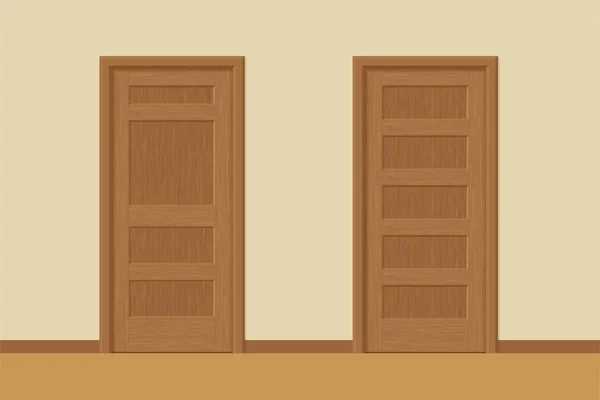 Vector textured wooden interior doors with door frames in flat style. Realistic proportions, 1:100 scale. — Stock Vector