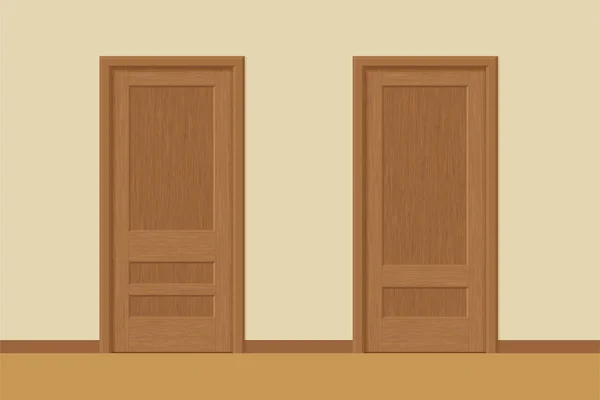 Vector textured wooden interior doors with door frames in flat style. Realistic proportions, 1:100 scale. — Stock Vector