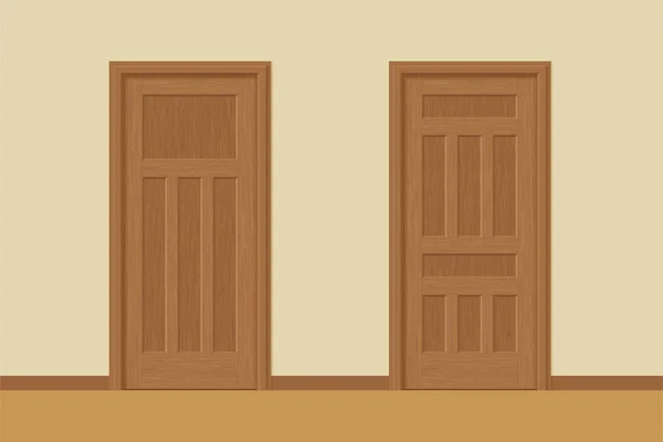 Portes intérieures en bois texturées vectorielles avec cadres de porte en style plat. proportions réalistes, échelle 1 : 100 . — Image vectorielle