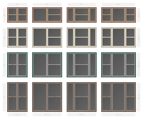 Vecteur unique accroché fenêtre composite non bar ensemble dans différentes tailles et couleurs — Image vectorielle