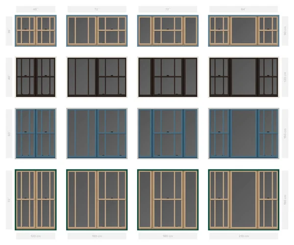 Vector único pendurado janela composta estilo offset definido em diferentes tamanhos e cores — Vetor de Stock