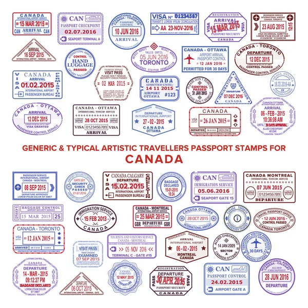 Benutzerdefinierte Vektor typischen künstlerischen Pass Ankunft und Abreise Stempel Variationen für Kanada eingestellt lizenzfreie Stockvektoren