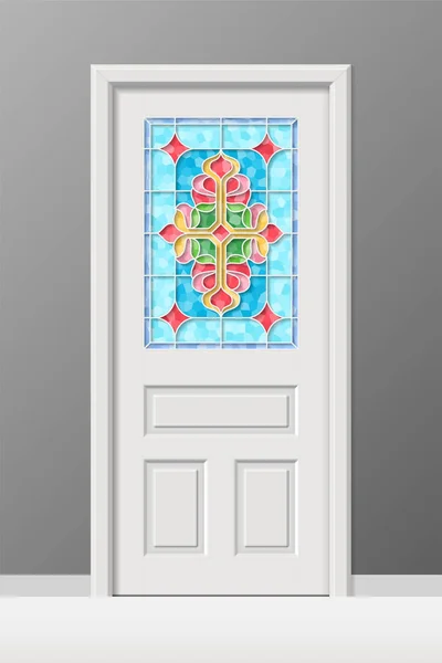 Vector puerta interior con vidriera de arte con plomo manchado — Vector de stock