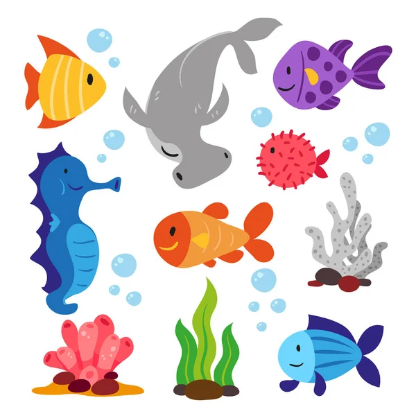 Дизайн Коллекции Морских Животных — стоковый вектор
