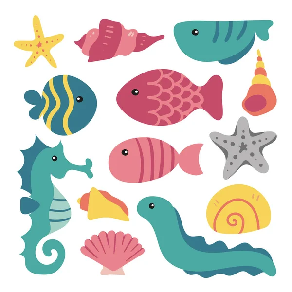 Sea Animals Collection Design — Stock Vector