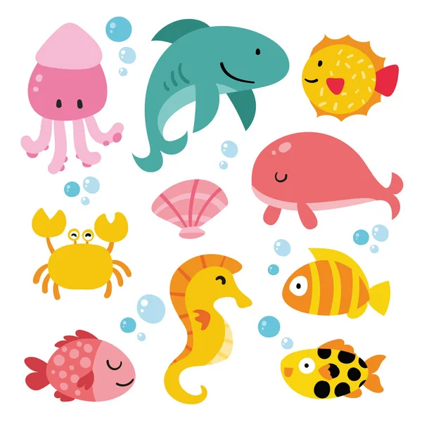 海の動物コレクション デザイン — ストックベクタ