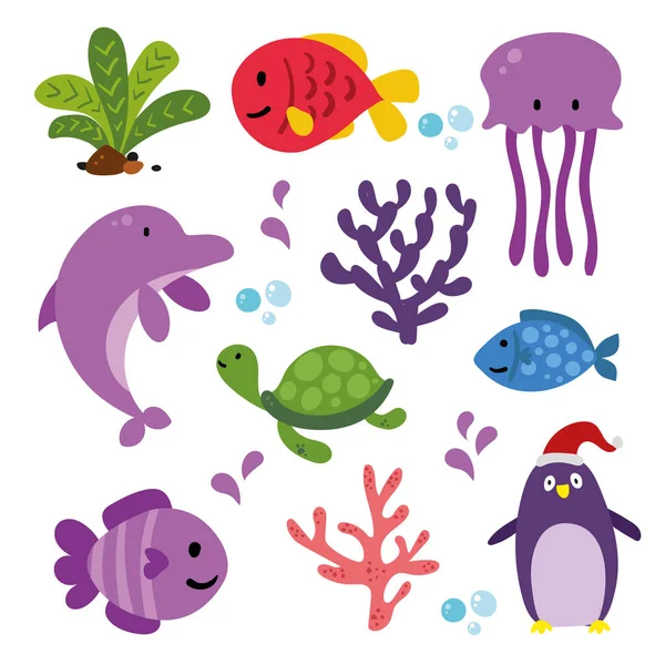 Ocean Animals Collection Design — Stock Vector