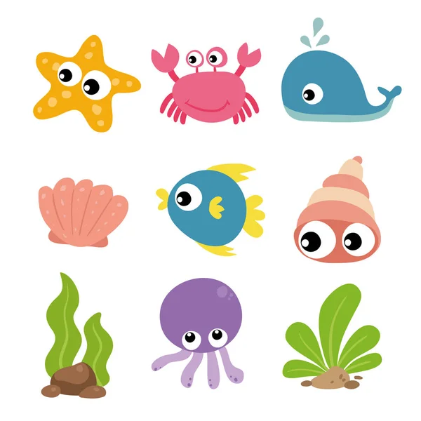 Animais Design Caráter Coleção Oceânica — Vetor de Stock
