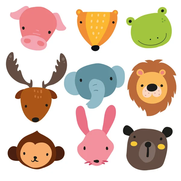 Zvířata Hlava Charakter Design Volně Žijících Živočichů Vektorové Kolekce Design — Stockový vektor