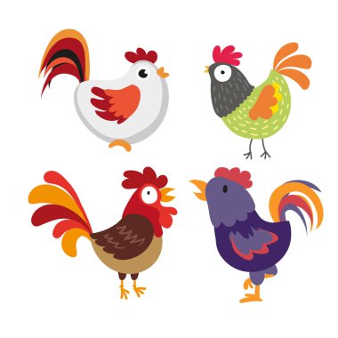 tavuk karakter vektör tasarımı, horoz vektör toplama tasarım