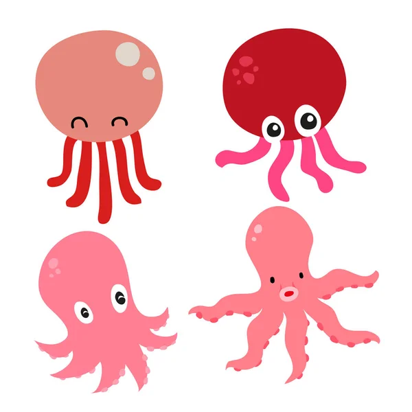 Squid Karakter Vector Design Oceaan Characterdesign Zee Dieren Set — Stockvector