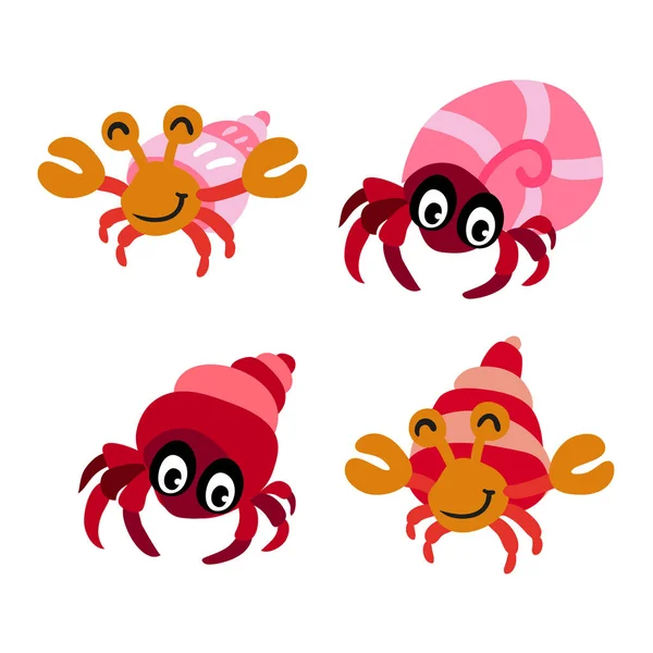 Hermit Crab Caracter Vector Design Animale Vector Colectare Design — Vector de stoc