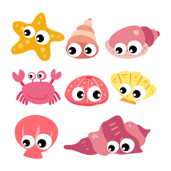 дизайн векторной коллекции морских животных, дизайн векторной коллекции животных
