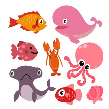 okyanus vektör toplama tasarımı, deniz yaşamı vektör tasarımı