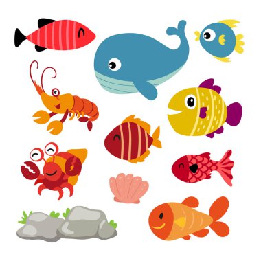 okyanus vektör toplama tasarımı, deniz yaşamı vektör tasarımı