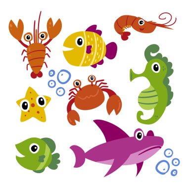 okyanus vektör toplama tasarımı, deniz yaşamı vektör tasarımı