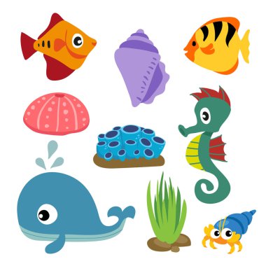 deniz yaşamı vektör toplama tasarım, tasarım okyanus hayvanlar vektör